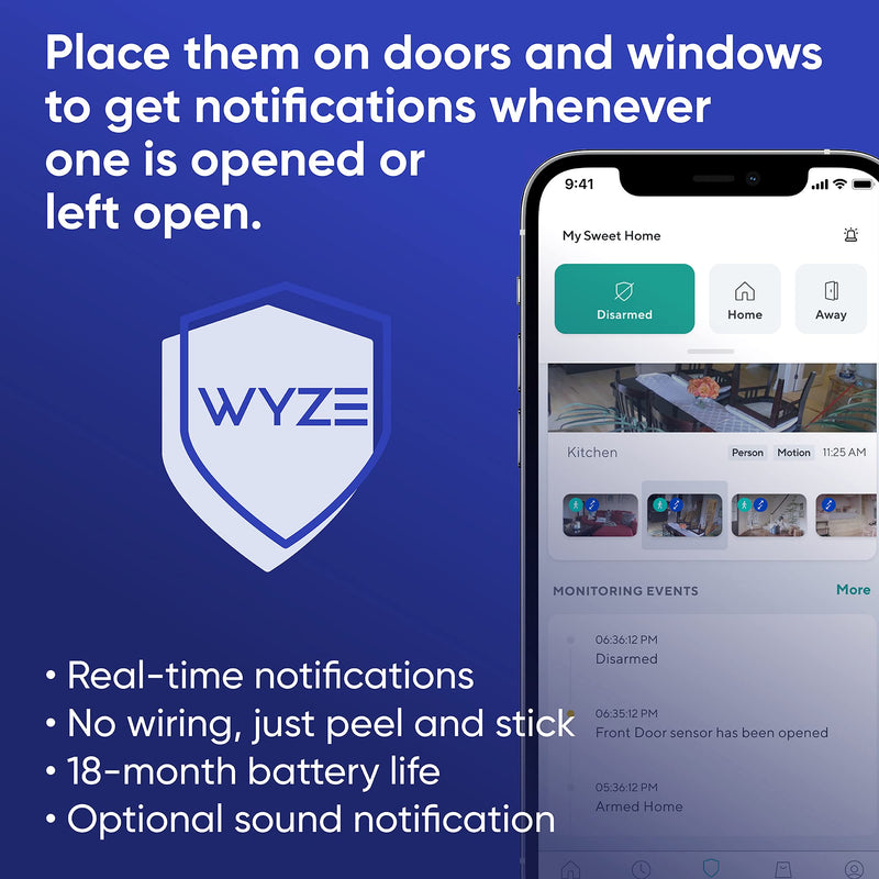 Wyze Home Security System Entry Sensor - Window and Door Entry Protection (3-Pack) Entry Sensor (3-Pack)