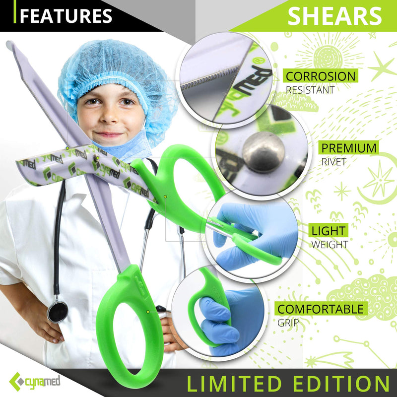 Cynamed Trauma Bandage Shears - Safety Medical Scissors with Blunt Tip and Serrated Blade - Tough and Durable Stainless Steel - Light and Comfortable Grip û Patient-Friendly (Each, Cynamed Green) 1