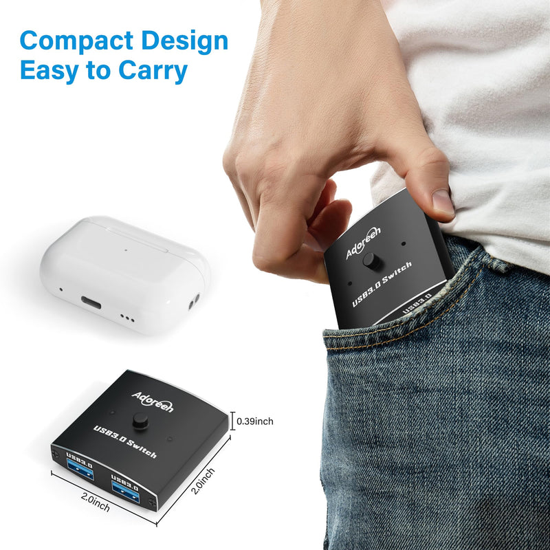 Adoreen USB 3.0 Switch Y Splitter, 2 in 1/1 in 2 Out Switch Selector, Bi-Directional 2 Computers Share 1 USB A Devices for Printer Cable, Keyboard, Scanner, Mouse