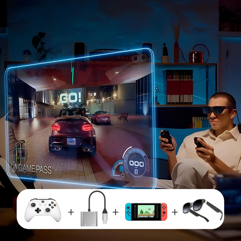 USB C to AR Glasses and Charging Adapter, Charge and Play, Suitable for Switch, Steam Deck, iPhone 15 & Viture/Rokid/Xreal AR Glasses