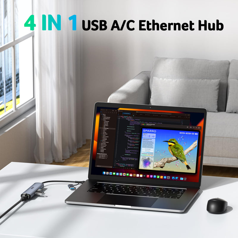Acer USB C to Ethernet Adapter, USBC Hub Ethernet with 3 USBA 3.0 and RJ45 1Gbps LAN Port, Aluminum Heat Dissipation, USB to Network Adapter for Laptop, MacBook Pro, iPad, XPS and More