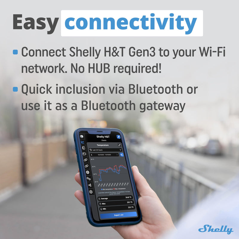 Shelly H&T Gen 3 Ivory | Wi-Fi and Bluetooth Temperature & Humidity Sensor | Home automation | No hub required | Long battery life | Wall mounting possible