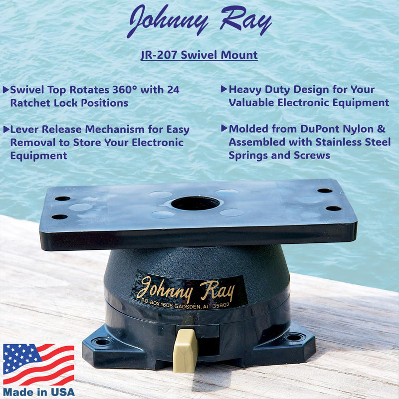 Johnny Ray JR-207 Fish Finder Mount and Depth Finder Mount - Heavy Duty Marine Electronics & Sonar Bracket for Boats, 360° Rotating Quick Release Swivel Base