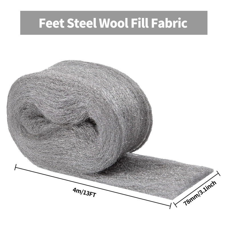 4 rolls of mice 000 steel wool, 16 m, effective steel wool against mice, holes, wall, cracks, rodent stop, mouse repellent, steel wool for home, garage and garden.