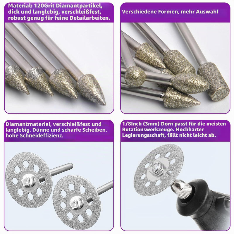 32-Piece Diamond Cutter Set 120 Grit Rotary Tool Accessories with Diamond Cutting Disc and 3 mm Shank Fit for Stone Glass Ceramic Carving, Grinding, Polishing, Engraving, Cutting 32PCS-120 Körnung
