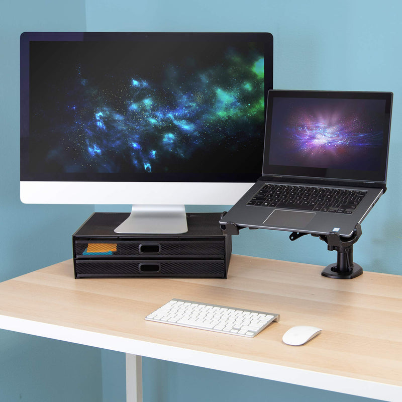Mount-It! Laptop VESA Mount Tray for Monitor Arms – VESA Laptop Tray Fits Up to 17" Notebooks – Adjustable Holder with Safety Strap, Ventilated Cooling Design, and Secure Ledge Stopper (Black)
