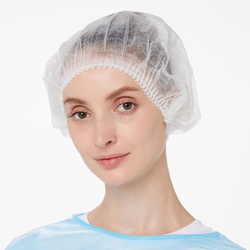 Kinbontop Premium White Hair Caps, Hygienic Disposable Non-Woven Material Caps - White (Pack of 100) 21'