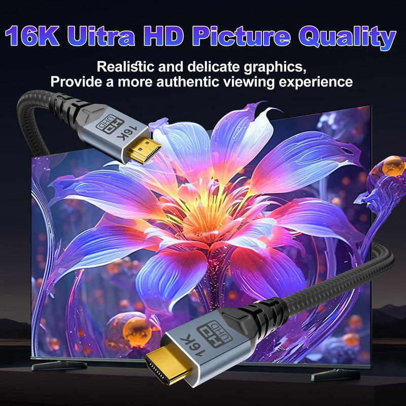hdmi 2.2 Cable 6.6ft,16K HDMI Cable 96Gbps, Ultra High Speed HDMI 2.2 Cable, 16K@60Hz 8K@120Hz 4K@480Hz HDCP 2.2&2.3, Dynamic HDR, eARC,DTS:X, Compatible with Roku TV/HDTV/Blu-ray/Projector 2M/6.6FT