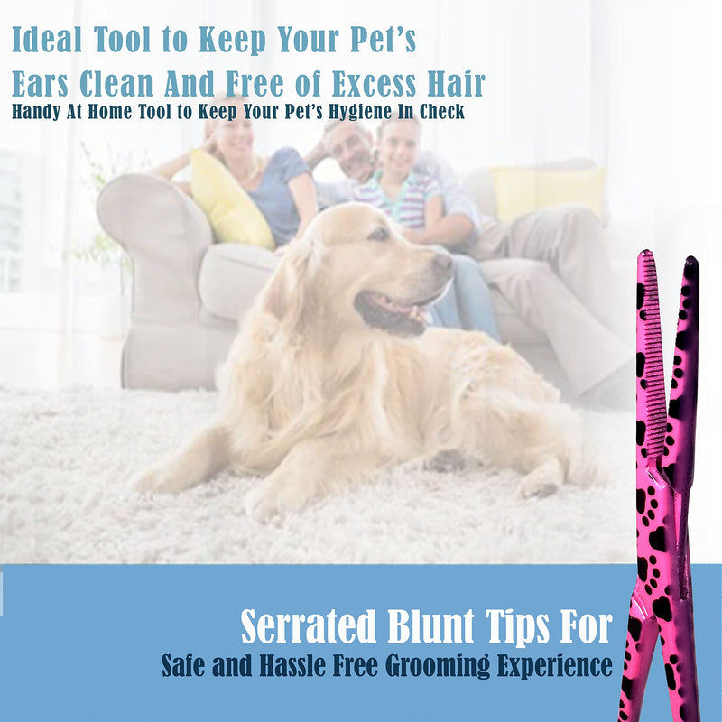 A2Z SCILAB Dog Pet Ear/Nose Hair Puller Grooming Hemostat Locking Forceps Pliers, 5.5" (14cm), Straight (Pink Paws) Pink Paws
