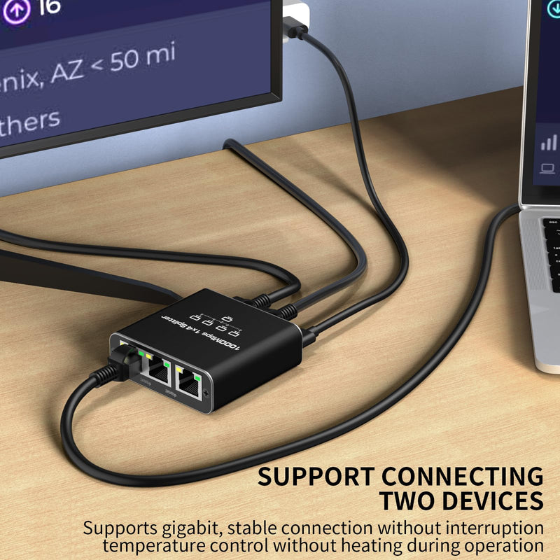 Ethernet Splitter 1 to 4 Ports, 1000Mbps Max High Speed Internet Splitter 1 in 4 Out for Cat 5/5e/6/7/8 HDMI Splitter 1 to 4