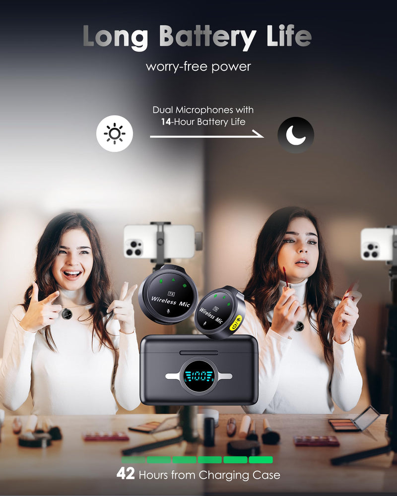 Wireless Lavalier Microphone for iPhone/Android, Lapel Mics with USB-C Plug-Play, Mini Mic with 2.4GHz Noise Cancellation, Charging Case Included, 300ft Range for Stream, Vlog, TikTok and YouTube Type-C