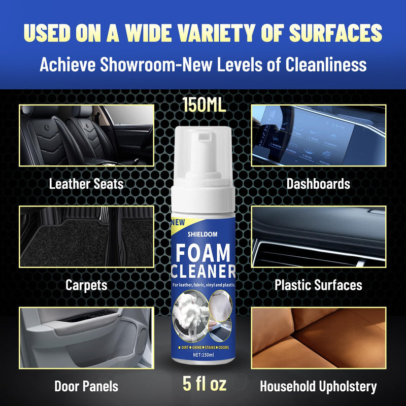 Multifunctional Car Interior Foam Cleaner Cars Seat Cleaner Multi Purpose Foaming Deep Cleaning for Auto and Home Remove Stain from Leather, Fabric, Carpet, Upholstery and Plastic - 5oz/150ML