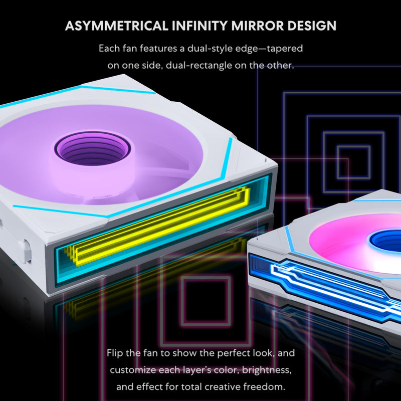 Lian Li UNI Fan SL-Infinity Wireless 120-Single Pack -2.4 GHz Wireless Signal Control-ARGB Fan-Customizable Double Infinity Mirror Effect-Daisy-Chain Design- Without Controller - White (12SLIN1W1W) Normal Blade 1 x 120mm, White