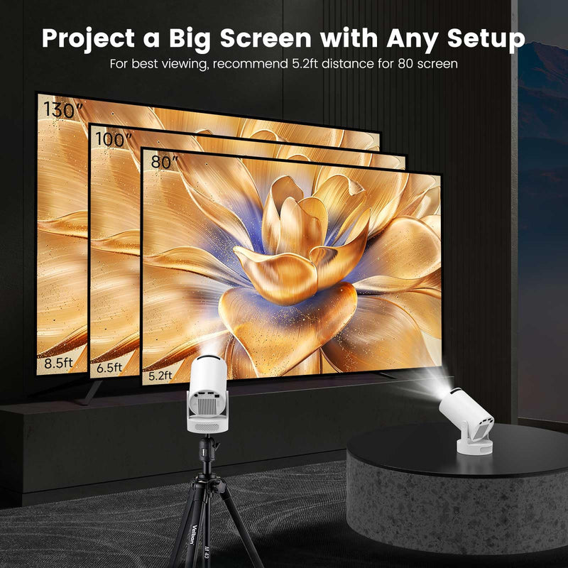 Mini Portable Projector with WiFi and Bluetooth, 4k 1080P Video Projector Support 5w Sound Base Speaker, 200 ANSI, 210° Rotation, Auto Vertical Keystone for Home Bedroom Outdoor, HY300 Ultra