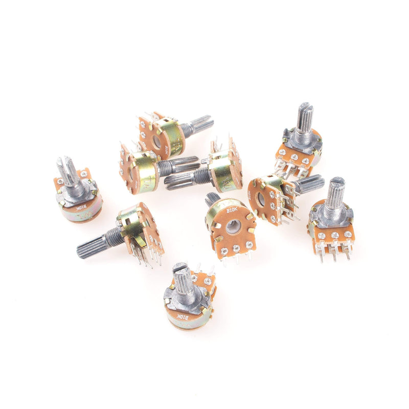 WH148 B10K Dual Stereo 6-Pin Potentiometer with Nuts and Discs Pack of 10