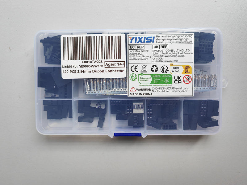 YIXISI 620pcs 2.54mm 1 2 3 4 5 6-pin Dupon connector kit, crimping pin kit for plug and socket for replacing or repairing broken cable circuit board connectors black - Dupon connection