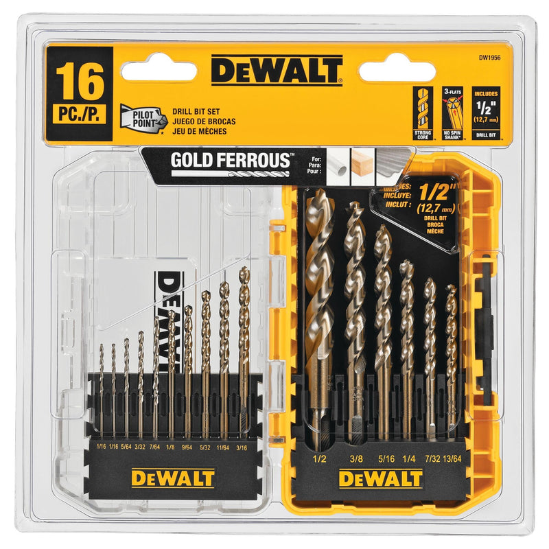 DEWALT - DEW-DW1956 Drill Bit Set with Pilot Point, 16-Piece (DW1956) One Size