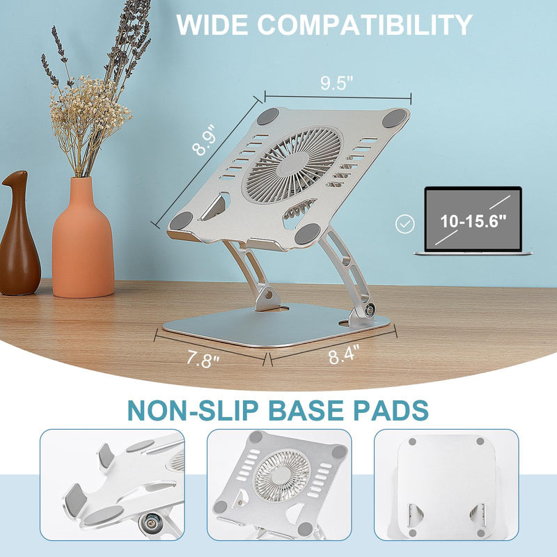 SHUWEI Laptop Cooling Stand with 3 Speed Fan, Adjustable Height Laptop Stand for Desk, Ergonimic Aluminum Laptop Cooling Pad for 10-15'' Notebook - Black For 15" Laptop