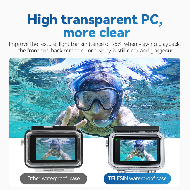 TELESIN Waterproof Case for DJI Action 4 Action 3 Camera Accessories, with Anti-fog Underwater Housing Shell Cage Supports 45M/148FT Deep Diving Scuba Snorkeling Swimming with Quick Release Screw