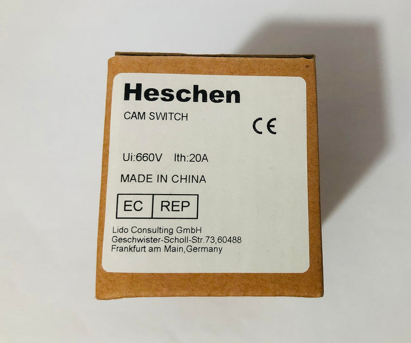 Heschen, universal cam switch, rotary switch, changeover switch SZW26-20/D202.2, Ui 660V, Ie 20A, 3 positions (on-off-on), 2 phases, 8 terminals, CE