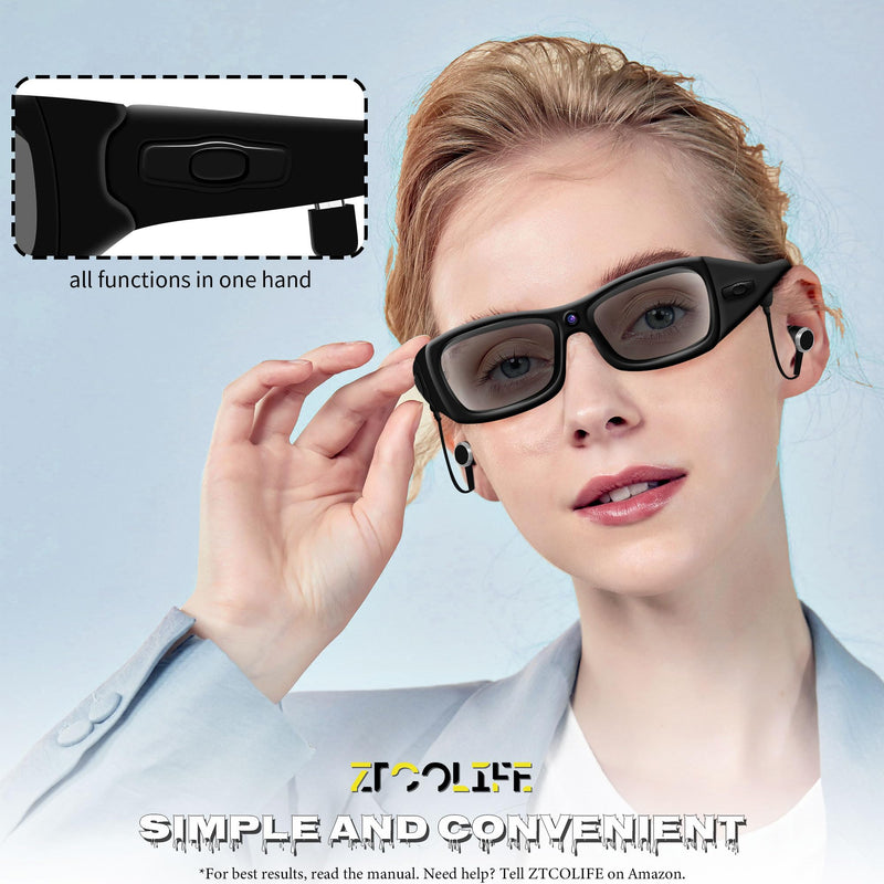 Video Glasses with Bluetooth, HD 1080P Video Glasses with Polarized UV400 Lens for Outdoor Sports(No Audio)