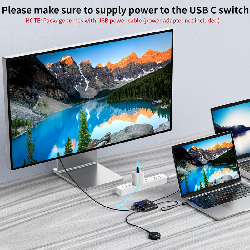 USB C Switch,Bi-Directional USB C Switcher 2 Computers,MLEEDA USB Type C KVM Switch 8K@60Hz 4K@120Hz Video/10Gbps Data Transfer/100W Charging,Compatible with Thunderbolt Device,2 USB-C Cables Included USB C Switch