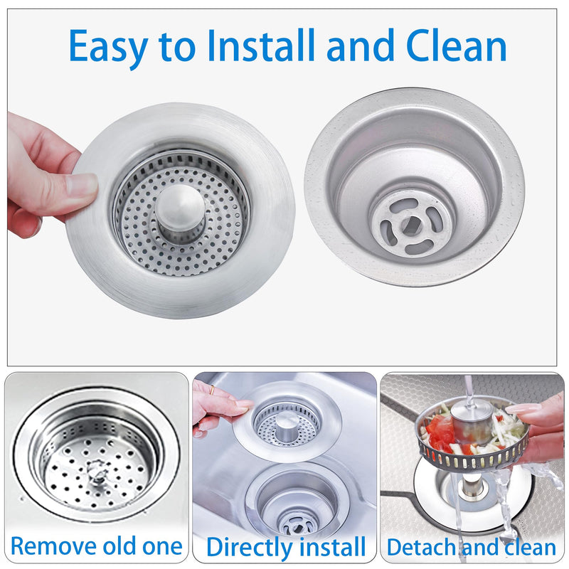 3 in 1 Kitchen Sink Drain Strainer,Pop up Sink Stopper Kitchen Drain, Anti-Clogging Strainer Basket Odor Prevention Plug Stopper for US Standard 3-1/2” Drain (Silver-2pcs) Silver-2pcs
