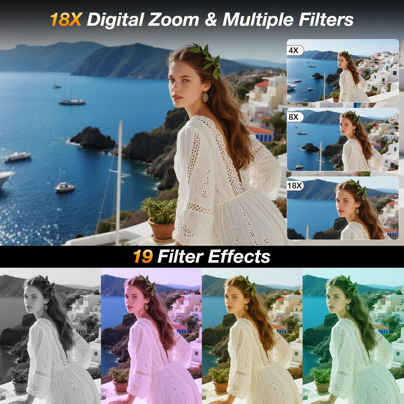 Dual Screen 5K Digital Camera for Vlogging, 80MP WiFi Camera with Front Display, 18X Zoom, Fill Light, Includes 64GB Card & 2 Batteries S150PRO