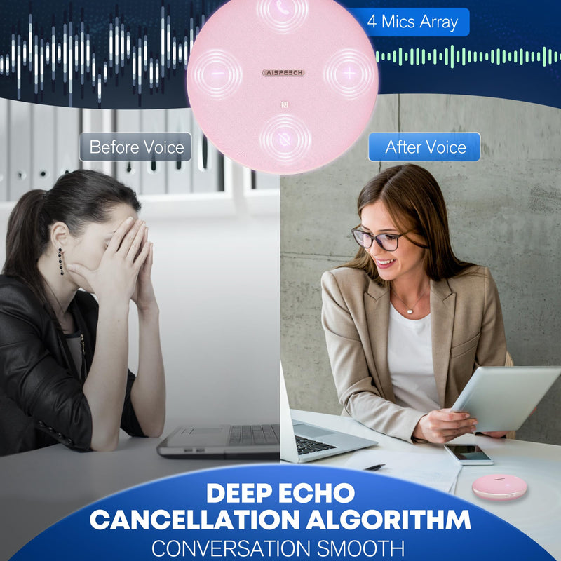 M4 Bluetooth Speakerphone Conference Speaker and Microphone with AI Noise Reduction GPT Transcription Speakers for Computer Desktop 360° Voice Pickup at Home Office for Teams/Zoom, Pink M4 PINK M4 Omnidirectional Speakerphone