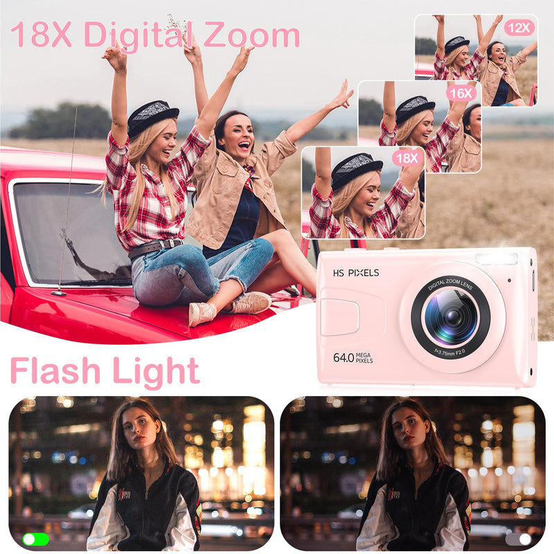 4K Pink Digital Camera Without SD Cards-Point and Shoot Camera with Flash,Easy to Use,Perfect for Beginners,Ideal for Travel,Birthday Gift and Daily Use