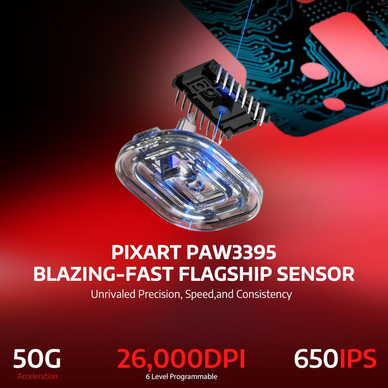 ATTACK SHARK X6 49g Superlight Wireless Gaming Mouse with Magnetic RGB Charging Base, Ultralight Mice PixArt PAW3395 Sensor, 26000DPI, BT/2.4G Wireless/Wired Mouse, 200Hrs Battery for Win/Mac (Red) Red