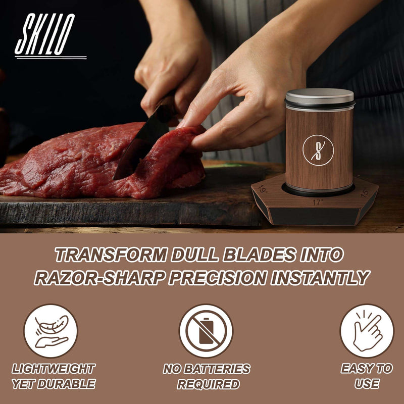 SKILO Rolling Knife Sharpener Made of Black American Walnut - Tumbler Knife Sharpener Knife Sharpening With Diamonds & Ceramic for Steel of Any Hardness With Magnetic Angle