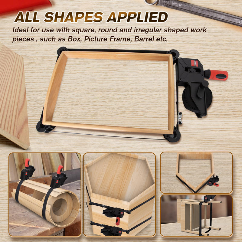 Sebupar 2 Pack Woodworking Band Clamps with 23 ft Variable Angle Strap Clamp, Corner Camp Picture Frame Clamps Fits for Square, Round/Irregular Shaped, Barrel