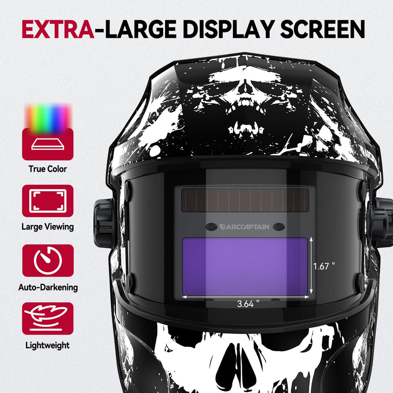 ARCCAPTAIN True Color Auto Darkening Welding Helmet with Upgraded Arc Sensor, 1/1/1/1 Top Optical Clarity Solar Power Welding Hood, 1/25000s Response Time, 4/9-13 for TIG MIG ARC, Describe LY600-WI