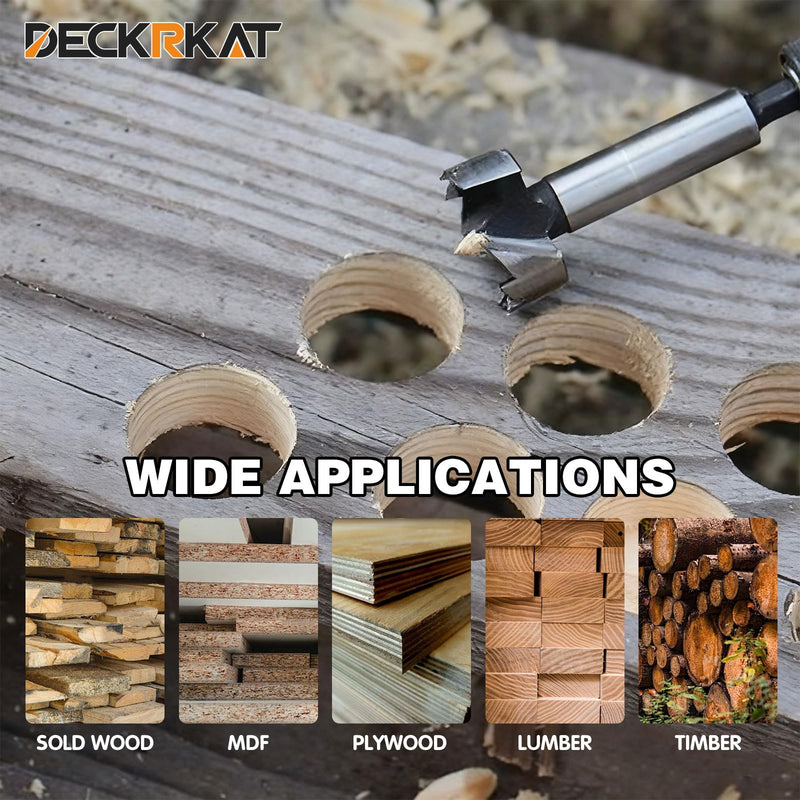 DECKRKAT 2-Piece 2-1/8" Forstner Drill Bits - Smooth Flat Bottom Drill Bits for Wood, Hard & Soft Wood Drilling, 3/8" Shank Fits Drills/Drill Presses. (54mm) 2-1/8"
