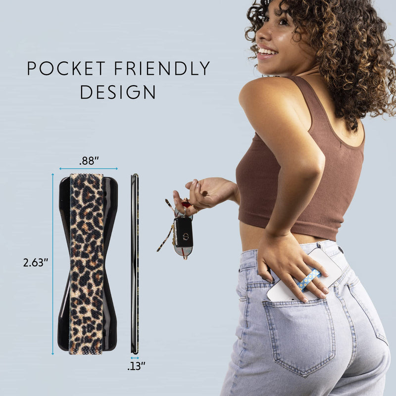 LOVEHANDLE Universal Grip for Smartphone and Mini Tablet, Leopard Design Elastic Strap with Black Base Animal Print