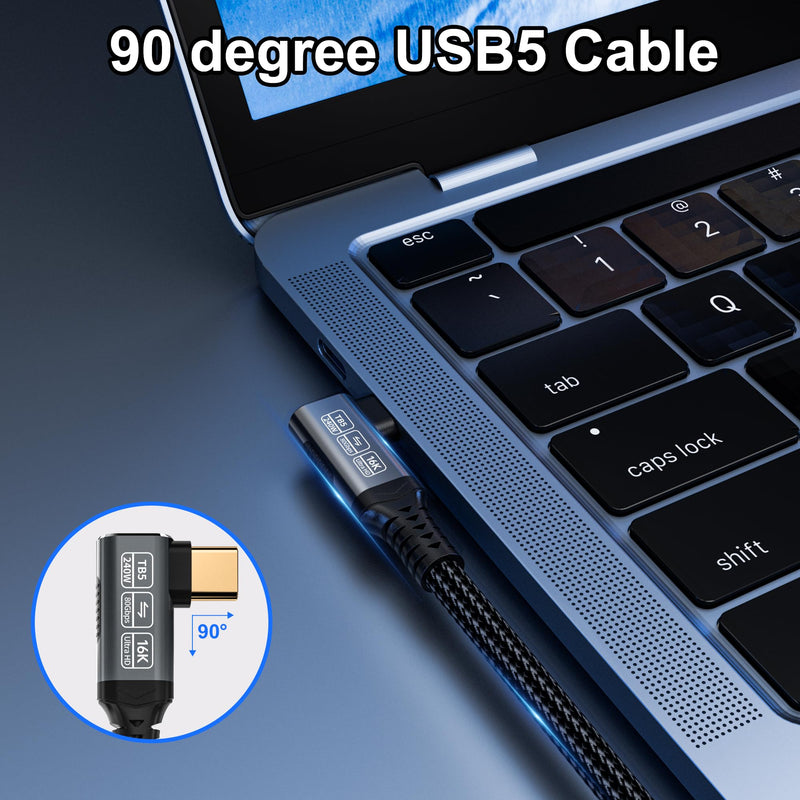 240w 80gbps USB c Cable Compatible with Thunderbolt 5 Cable Right Angle 6.6ft, 90 Degree USB C Cable, 8K/16k 60Hz usbc Monitor Cable for Thunderbolt 4,USB c Video 6.6 ft