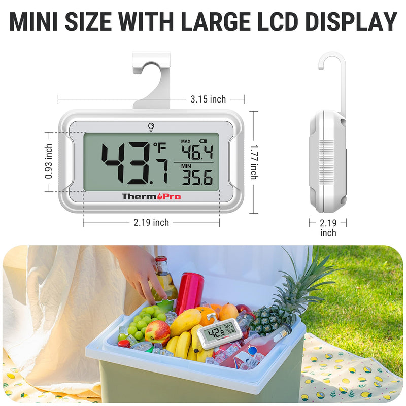 ThermoPro Refrigerator Thermometer with Large Backlit LCD Display, Waterproof Freezer Fridge Thermometer 2 Pack with Max/Min Record, Easy Battery Replacement, Magnetic & Stand Options for Room, Cooler 4