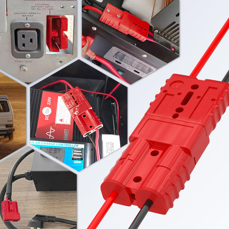 4PCS 50Amp Battery Quick Connect/Disconnect Connector,6 to 12 Gauge Battery Cable Connector, Wire Harness Plug Kit 12 to 36V for Car Winch Trailer Red 50A 2PCS