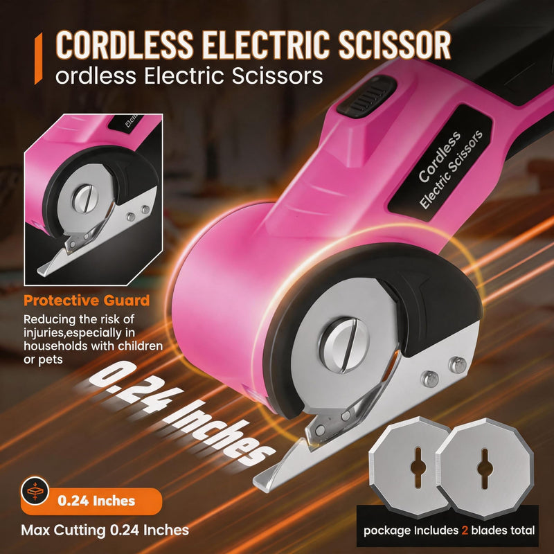 Electric Scissors, Cardboard Cutter, With LED Light, High-Efficiency Brushless Motor, 2000mAh Battery, Tungsten Steel Blade, Suitable for Cloth, Cardboard, Carpet Wire Rope Cutters Pink