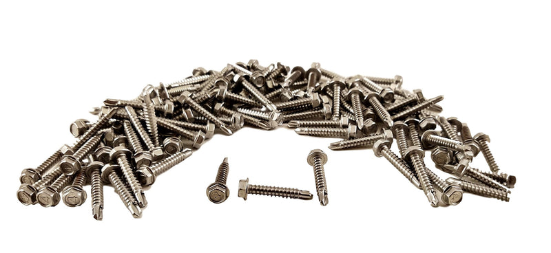 Stainless #8 x 1 Hex Washer Head Self Drilling Sheet Metal Tek Screws with Drill Point,(1/2" to 1-1/2" Length in Listing) 100 Pieces (#8 x 1) #8 x 1"