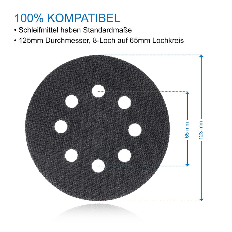 DFS Velcro disc self-adhesive 125mm 8 holes - replacement Velcro/Velcro replacement for repairing sanding plates, polishing plates, backing plates