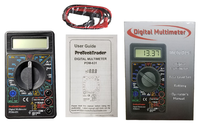 7 Function Digital Multimeter AC DC Voltage Resistance Current Transistor Diode Audible Continuity Buzzer and Square Wave Output Basic Digital Multimeter PDM631