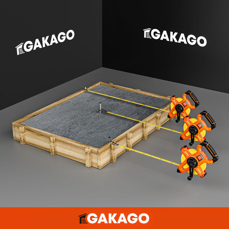 Gakago tape measure 100m - 3-fold translation tape measure with folding lever - ergonomic & non-slip tape measure handle - tape measure roll with measuring point marking tip and flexible measuring hook 100 meters