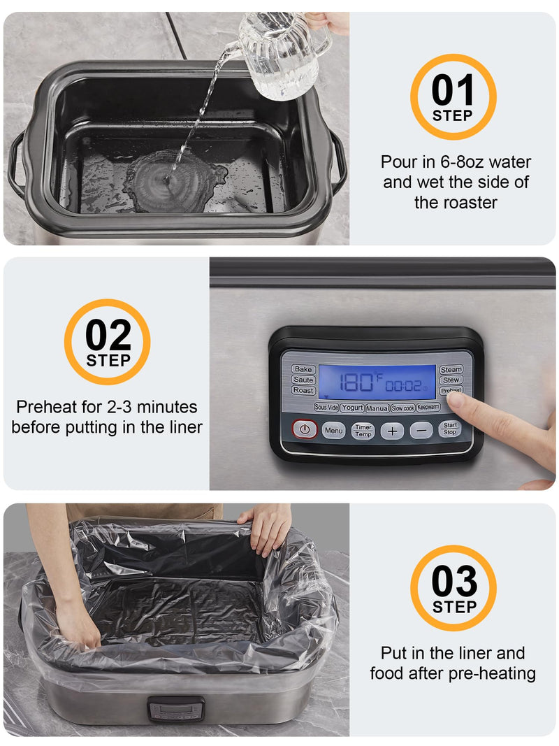 SMARTAKE Electric Roaster Liners, 20 Count Disposable Roaster Liners, Fits 16, 18, 22 Quart Roasters, Roaster Pan Oven Liners Plastic Cooking Bags for Instant Cleanup, 18 x 34 Inch 20-Pack