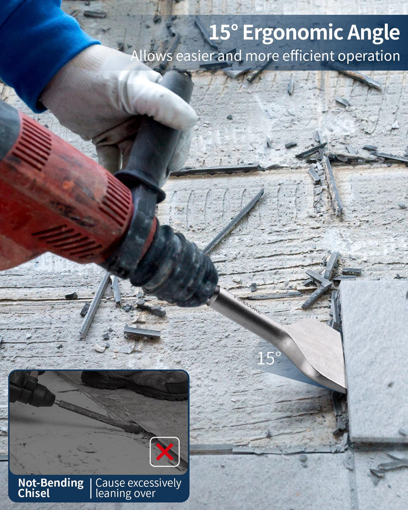 Firecore 2Pcs SDS Plus Chisel 3-In Wide Cranked Angled Bent Tile Removal Chisel Tool(3" X 6.5") FS18365