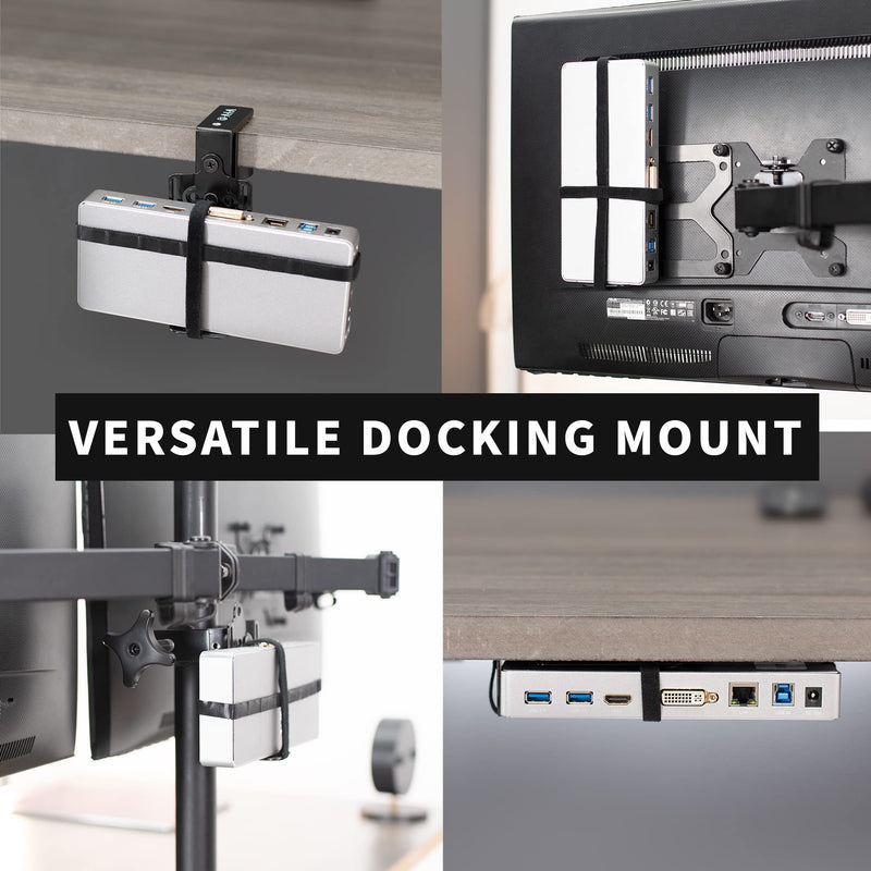 VIVO Universal Docking Station Mount for Workstation, Behind Monitor VESA Mounting, Under Desk Installation, Heavy Duty C-clamp Options, Fits Docking Stations up to 10 inches Wide, MOUNT-DS01
