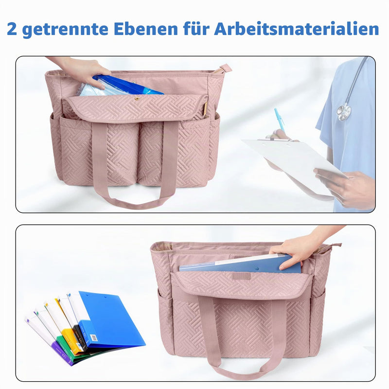 Fasrom Portable Medical Bag First Aid Bag with Laptop Compartment Pink | With padded 15.6 inch laptop compartment, 2 separate layers, 3 pen loops, 4 inner and outer pockets for students