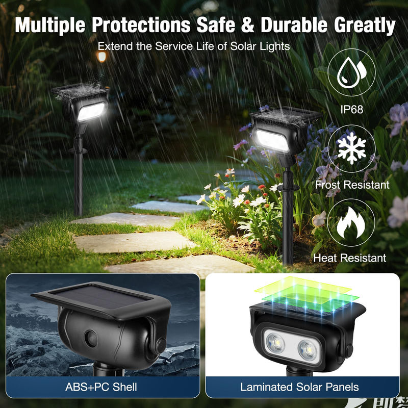 Solar Lights Outdoor, Motion Sensor Outdoor Solar Spotlights Waterproof, Outside Wall Lights, Outdoor Lights Solar Powered for Garden/Patio/Yard/Lawn/Backyard, Warm Yellow Light, 2 Packs Yellow-2 Pack Black