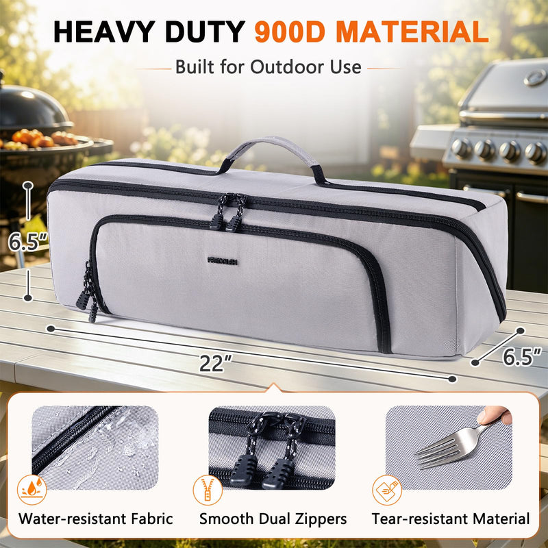 22" Grill Tool Bag, Heavy Duty BBQ Accessories Organizer with Wide-Open Design, Large Griddle Utensil Storage Bag for Blackstone, Camping, Tailgating, BBQ Gifts for Men（Bag Only） Grey 22" - Style B